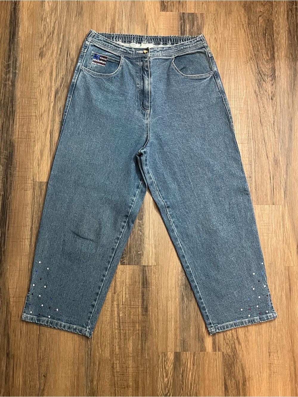 Vintage The Quacker Factory Flag Blue Denim Jeans Women’s Sz 8 Cropped Patriotic
